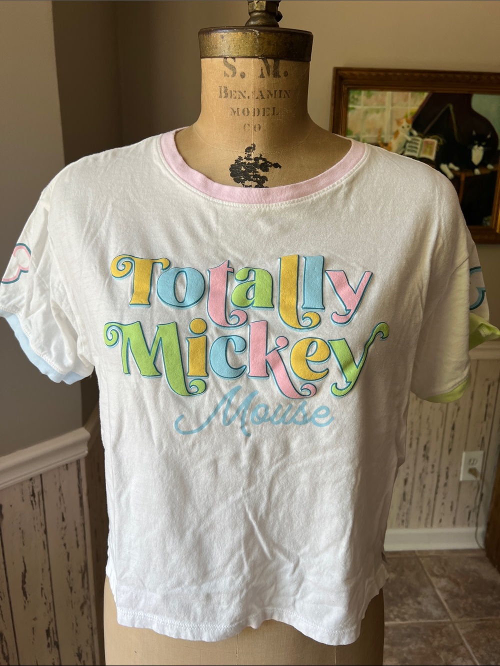 Disney White Short Sleeve 'Totally Mickey' Pastel Graphic Tee